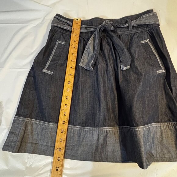 Ann Taylor Loft Petite Chambray A-Line Skirt 8P Paperbag Waist Tie & Pockets - Picture 6 of 6